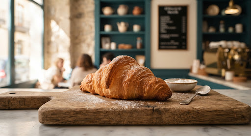 Croissant artesanal dorado y hojaldrado