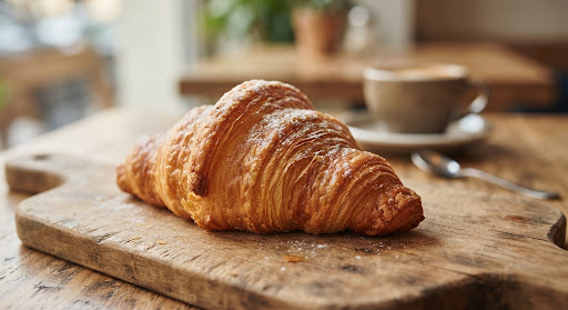 Croissant artesanal dorado y hojaldrado